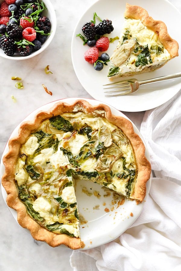 Spinach Artichoke and Goat Cheese Quiche | foodiecrush.com #recipes #breakfast #healthy #spinach