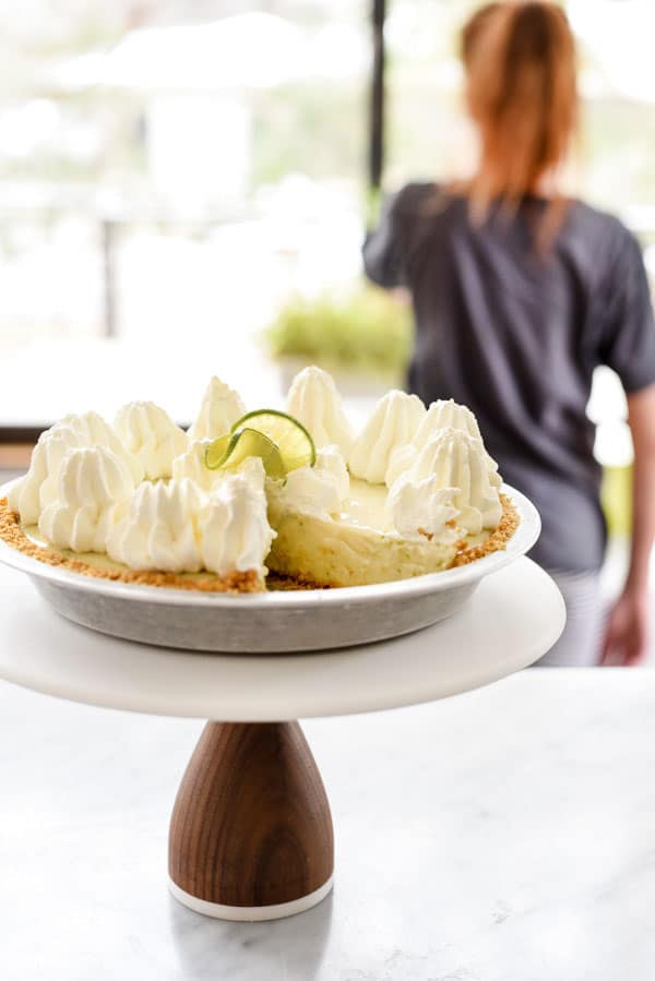 Key Lime Pie on cake stand
