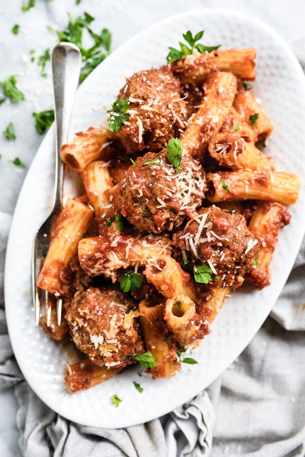 Meatballs with Tomato Sauce, the meatballs are cooked right in the sauce so they're super tender | foodiecrush.com