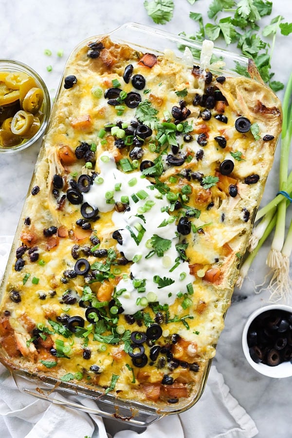 Salsa Verde Chicken Enchilada Casserole from foodiecrush.com on foodiecrush.com