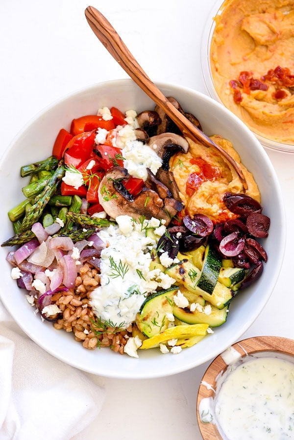 Chopped Grilled Vegetables with Farro Bowl | foodiecrush.com