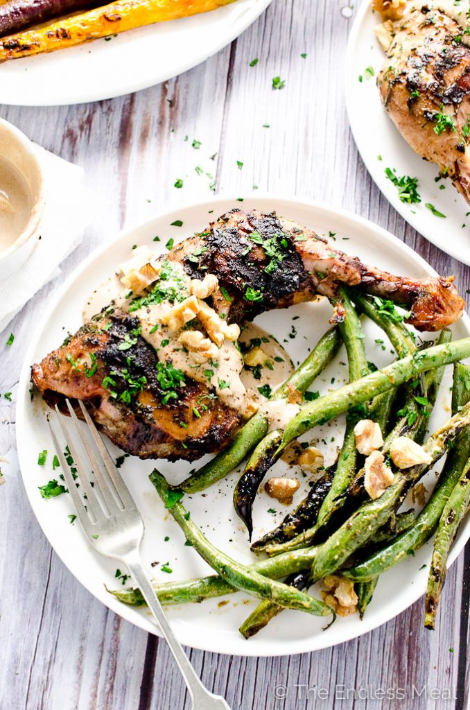 Grilled Mustard Chicken with Creamy Walnut Sauce from The Endless Meal on foodiecrush.com