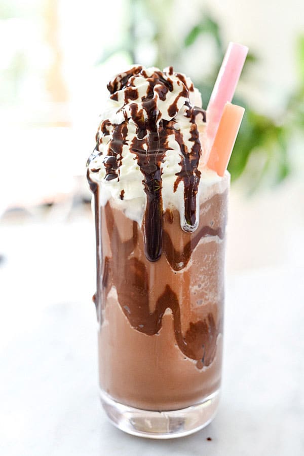How to Make an Ice Blended Mocha | #recipe #coffeedrinks #almondmilk #whippedcream foodiecrush.com