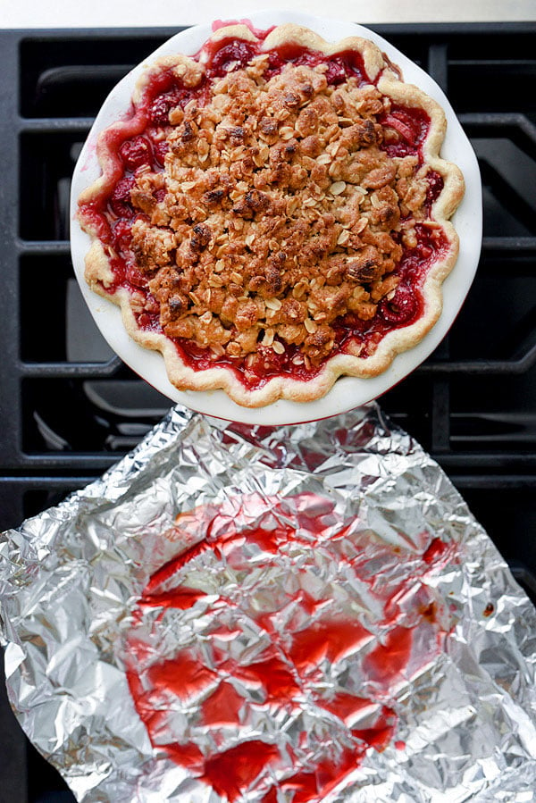 Rhubarb and Raspberry Pie With Oatmeal Crumble | foodiecrush.com