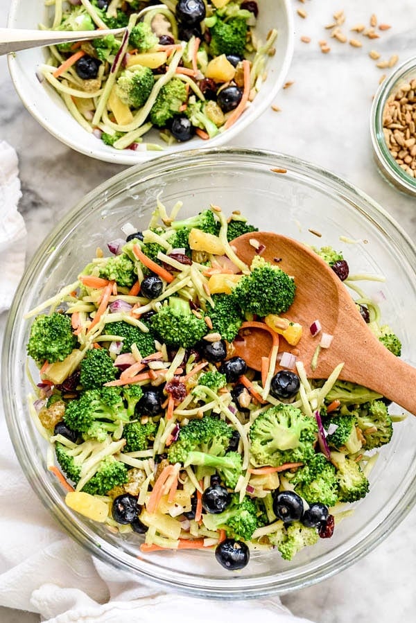 How to Make the Best Broccoli Salad | #healthy #recipe #easy #withraisins #withcranberries #dressing foodiecrush.com 