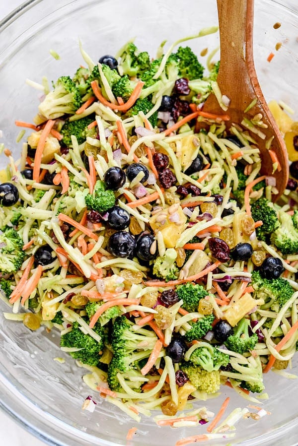 How to Make the Best Broccoli Salad | #healthy #recipe #easy #withraisins #withcranberries #dressing foodiecrush.com