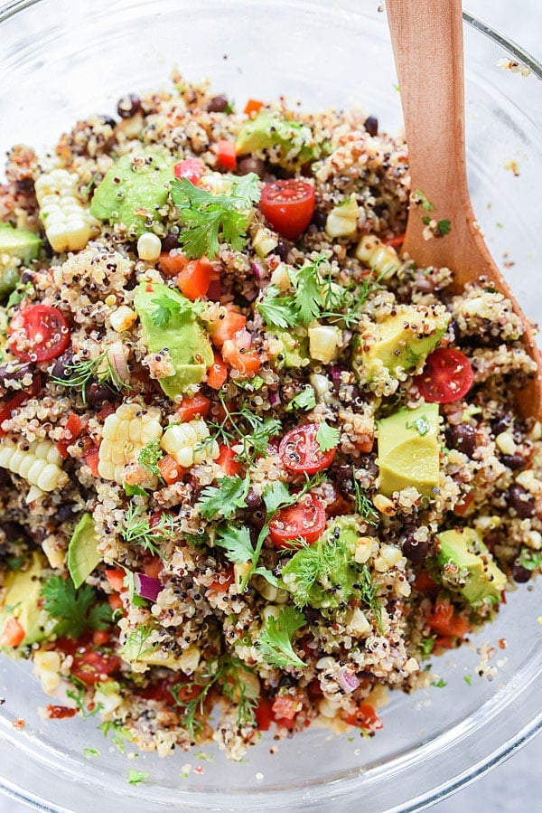 Latin Chipotle Quinoa Salad with Avocado | #recipes #black beans #Mexican #cold #healthy foodiecrush.com 