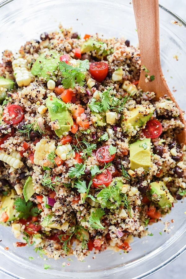 Latin Chipotle Quinoa Salad with Avocado | #recipes #black beans #Mexican #cold #healthy foodiecrush.com