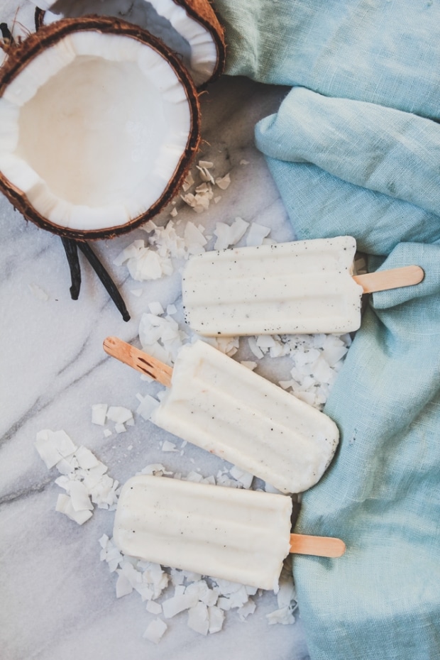 Coconut Cream Popsicles with Vanilla Bean and Malibu Rum from the modernproper.com on foodiecrush.com