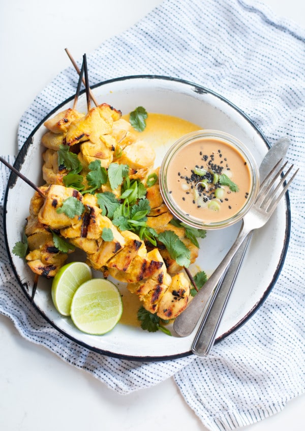 Thai Chicken Satay with Spicy Peanut Sauce from A Life Well Lived Blog on foodiecrush.com