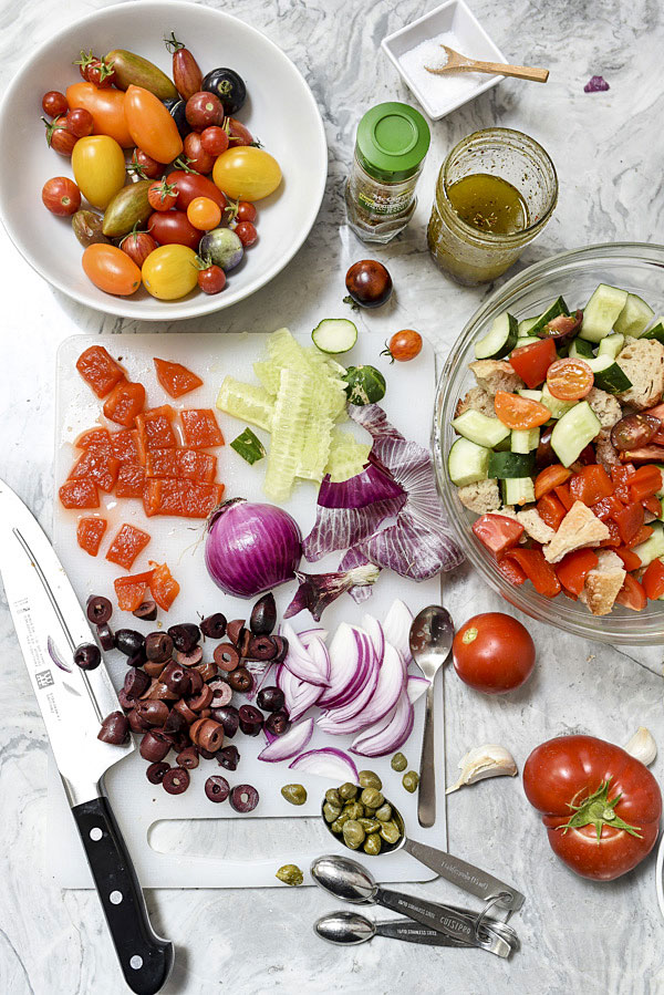 Greek-Style Panzanella Bread Salad Recipe | foodiecrush.com