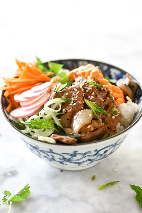 Korean Beef Bulgogi Bowls recipe | #recipe #Korean #easy #bowl foodiecrush.com