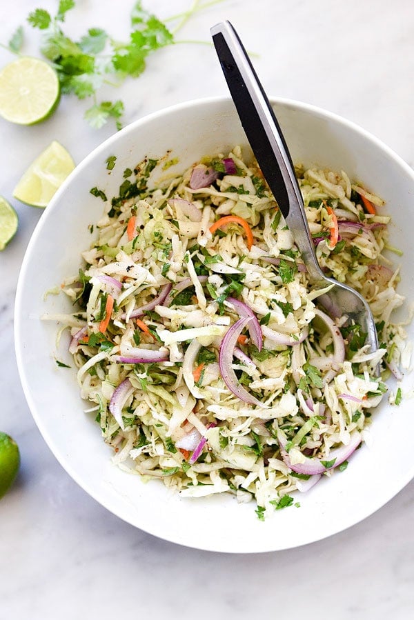 Easy Mexican Coleslaw Recipe | #easy #healthy #recipe #nomayo foodiecrush.com