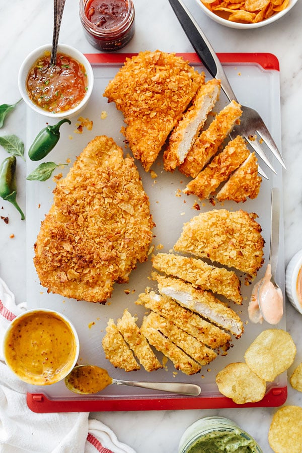 Potato Chip Crusted Chicken Breasts Recipe | foodiecrush.com