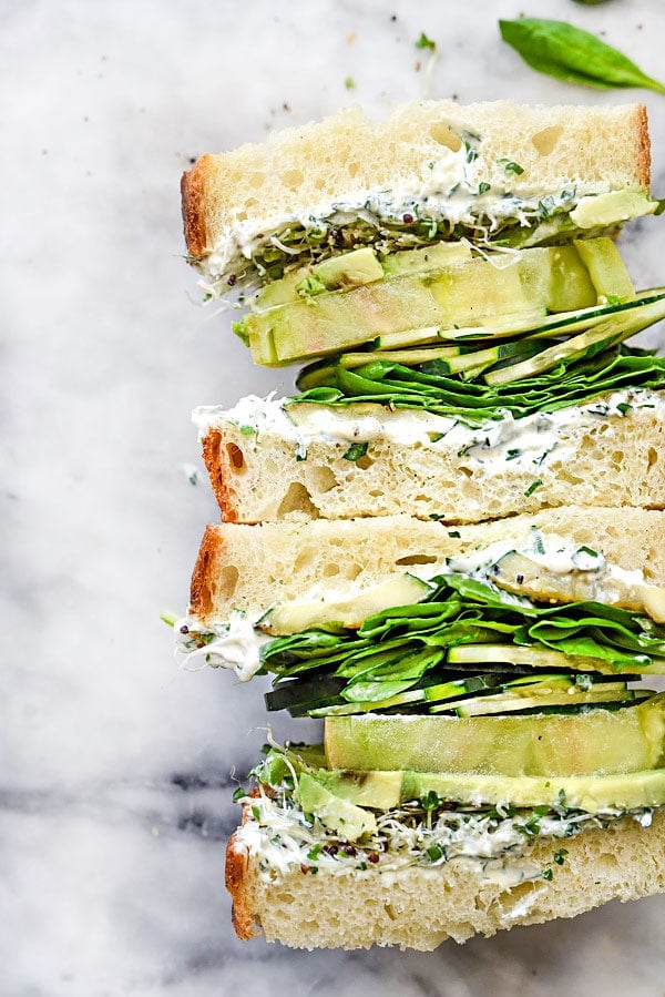 Green Goddess Cream Cheese Sandwich | #healthy #spinach #recipes foodiecrush.com