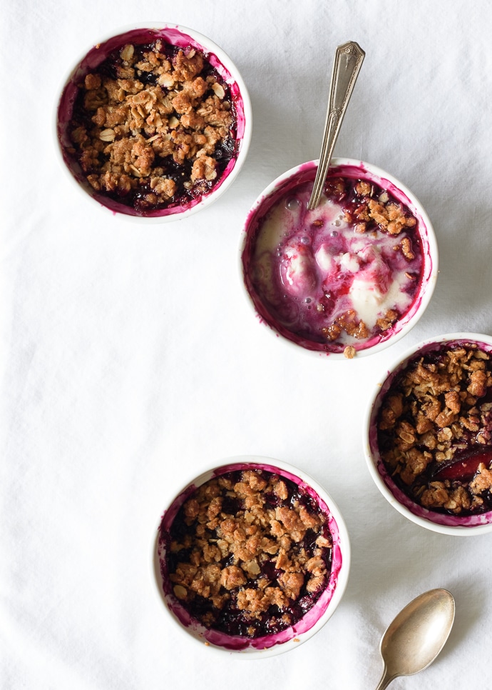 Cardamom Spiced Blueberry Plum Crumbles from forkknifeswoon.com on foodiecrush.com