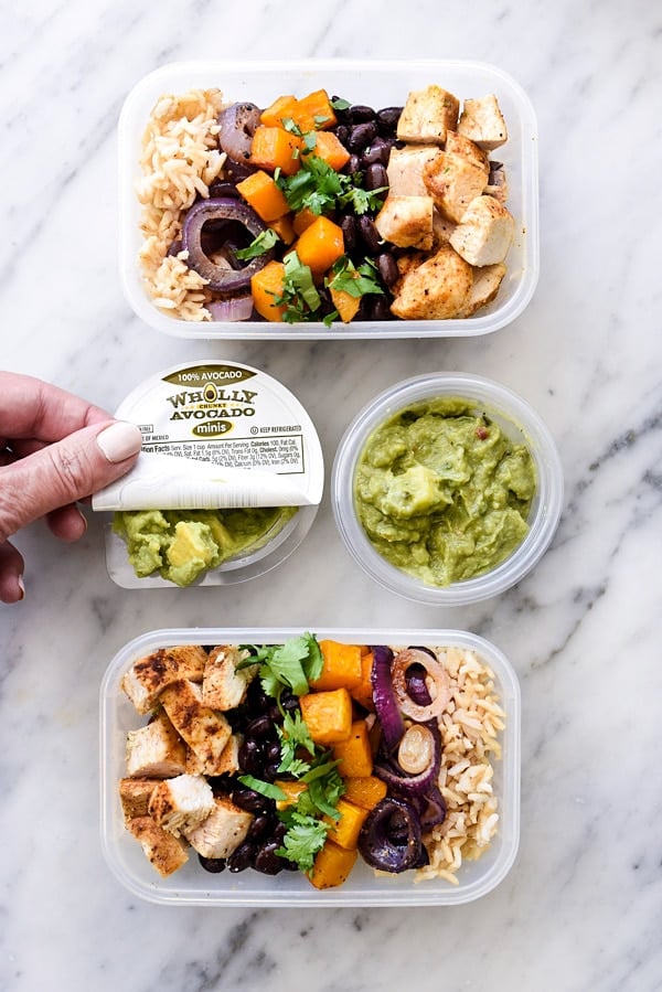 Roasted Chicken, Butternut Squash and Guacamole Rice Bowls | foodiecrush.com
