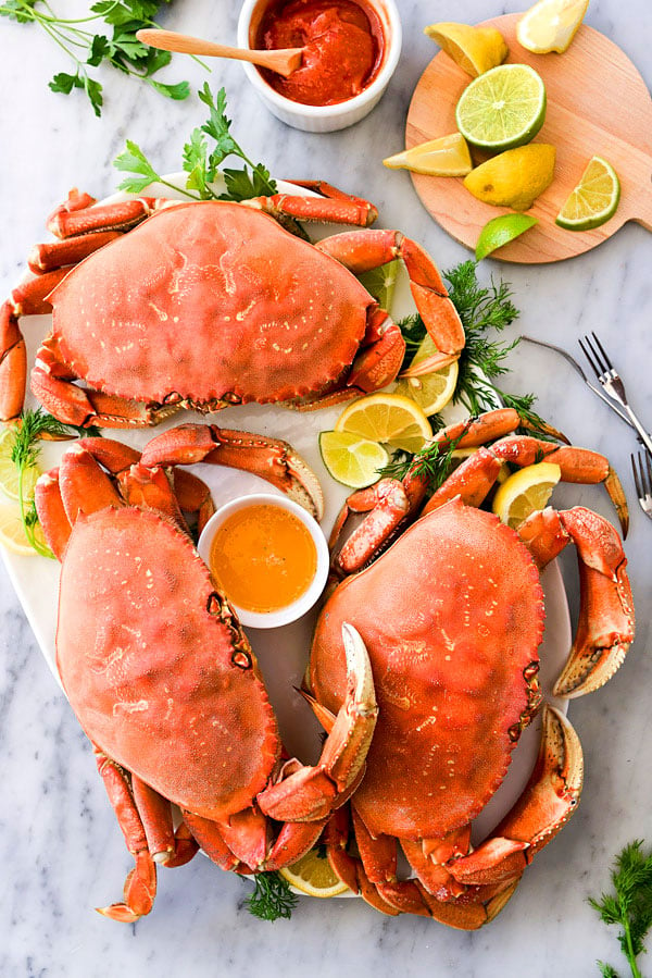 The Easiest Whole Dungeness Crab Recipe with Citrus Butter | foodiecrush.com