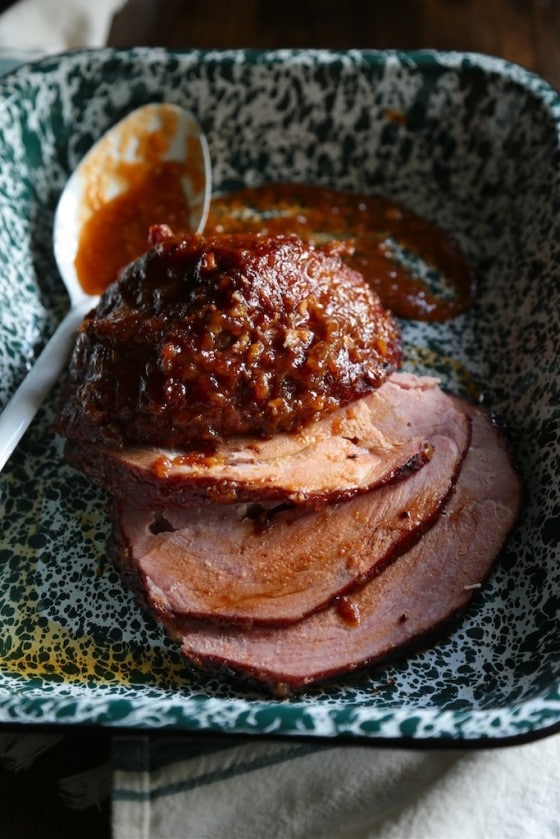 Sticky Peach Chipotle Glazed Ham from Country Cleaver on foodiecrush.com