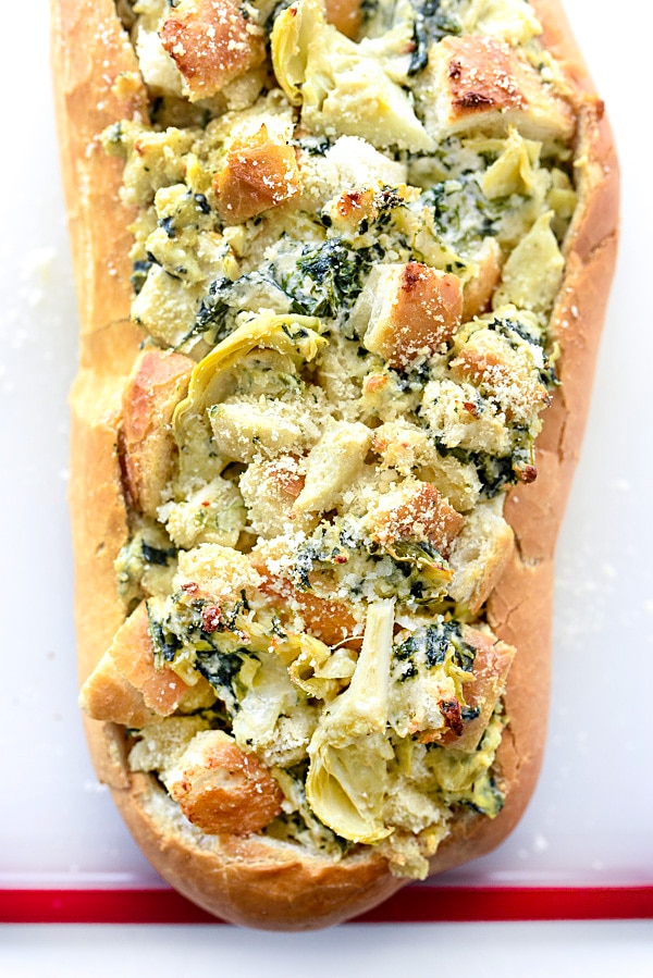 Spinach Artichoke Stuffed Bread | foodiecrush.com 