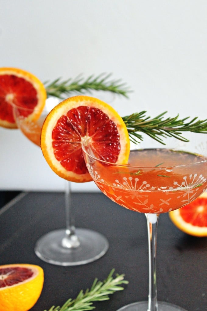 Blood Orange Rosemary Gin Cocktail from Rhubarbians on foodiecrush.com 