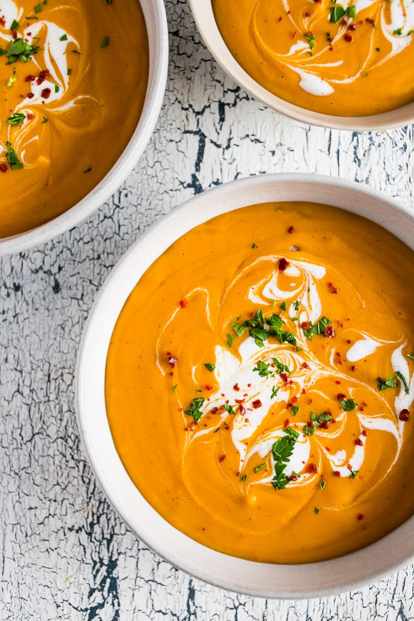 Creamy Red Lentil Carrot Soup from nutmeggranny.com on foodiecrush.com