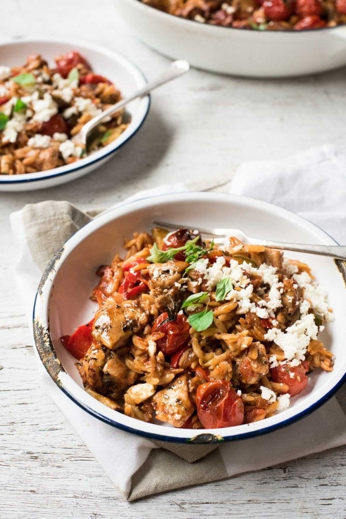 One Pot Baked Greek Chicken Orzo from recipetineats.com on foodiecrush.com