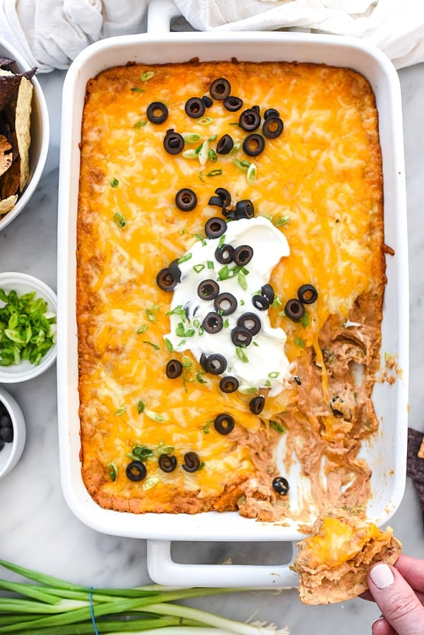 Cheesy Texas Trash Dip | #recipes #chips #easy #appetizers #hot #baked foodiecrush.com