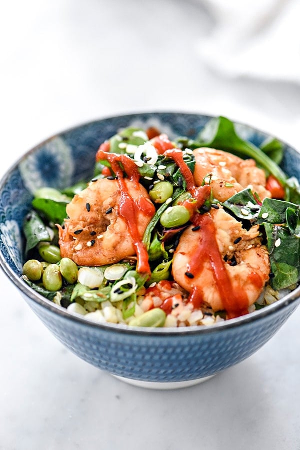 Sesame Shrimp with Asian Greens Rice Bowls | foodiecrush.com