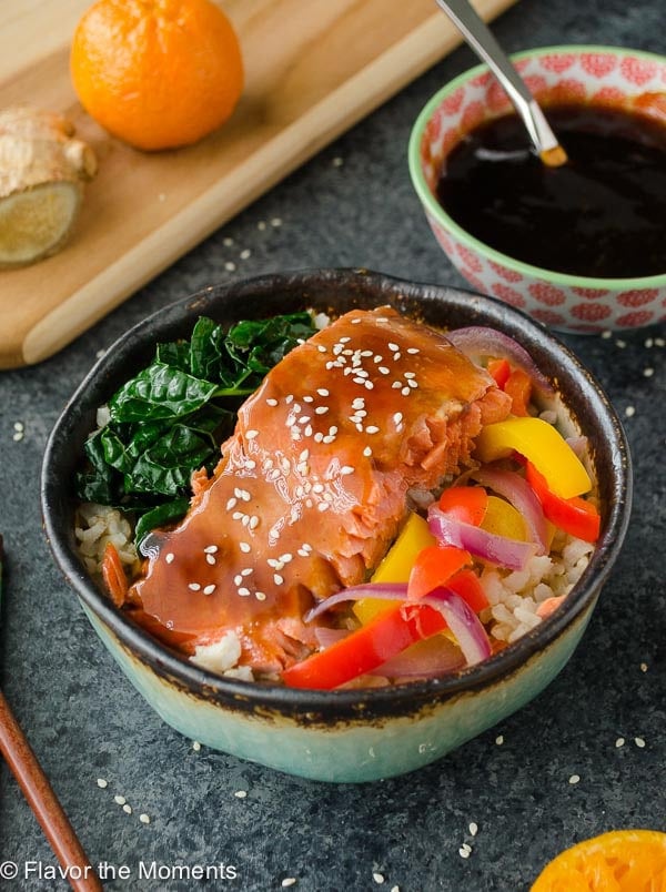 Maple Orange Teriyaki Salmon Bowls by Flavor the Moments on foodiecrush.com