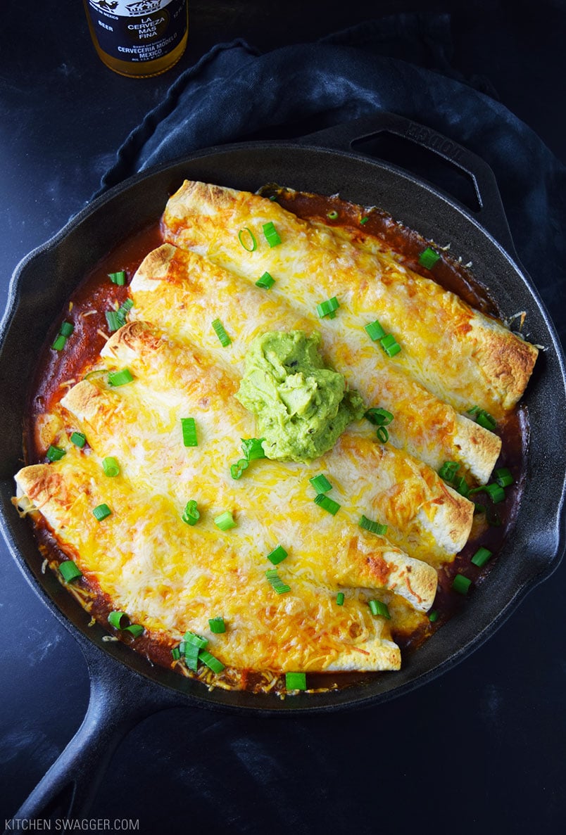 One Skillet Chicken Enchiladas from kitchenswagger.com on foodiecrush.com
