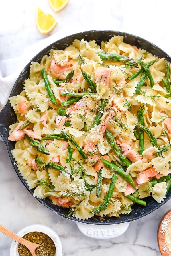 Creamy Asparagus and Salmon Pasta | foodiecrush.com 