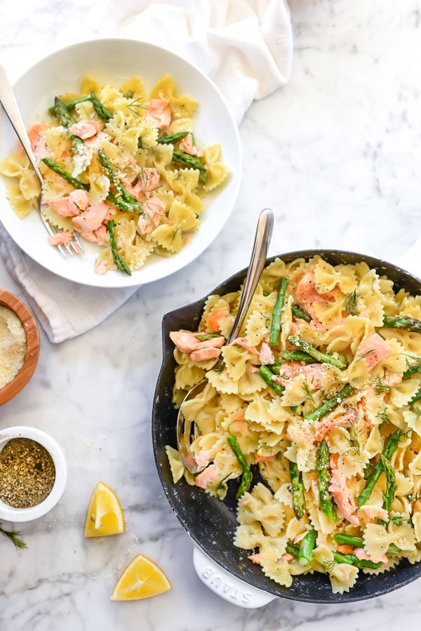 Creamy Asparagus and Salmon Pasta | foodiecrush.com 