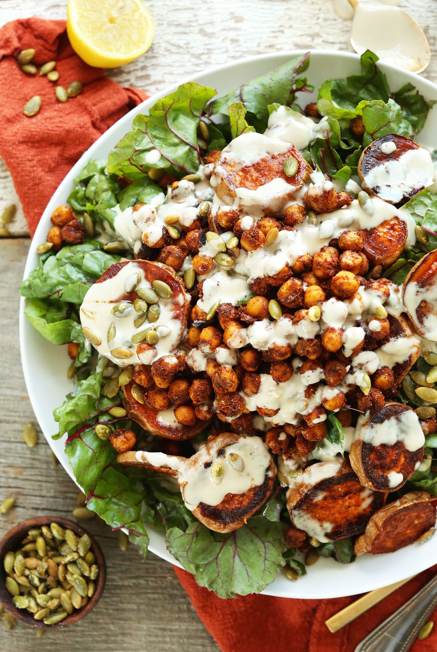 Roasted Sweet Potato and Chickpea Salad from minimalistbaker.com on foodiecrush.com