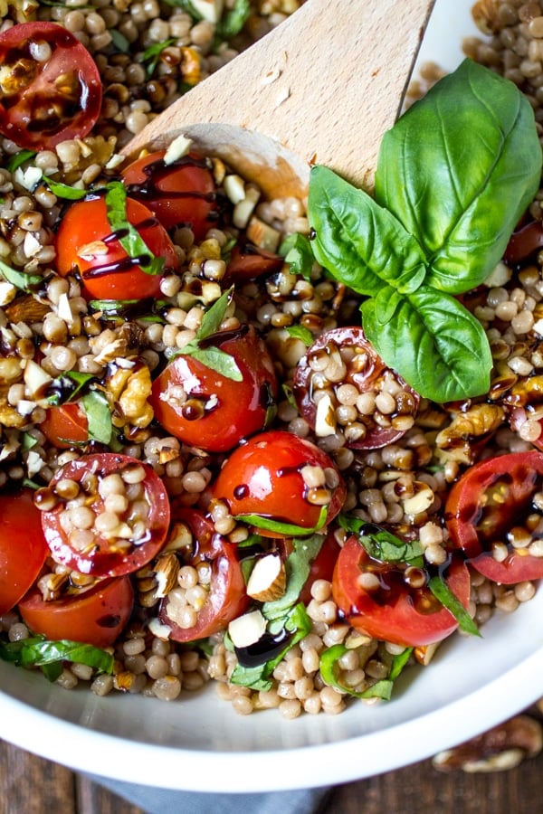 Tomato Basil Israeli Couscous Salad from The Wanderlust Kitchen | foodiecrush.com 