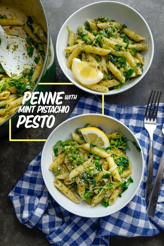 Penne With Pistachio Mint Pesto from Shutterbean on foodiecrush.com