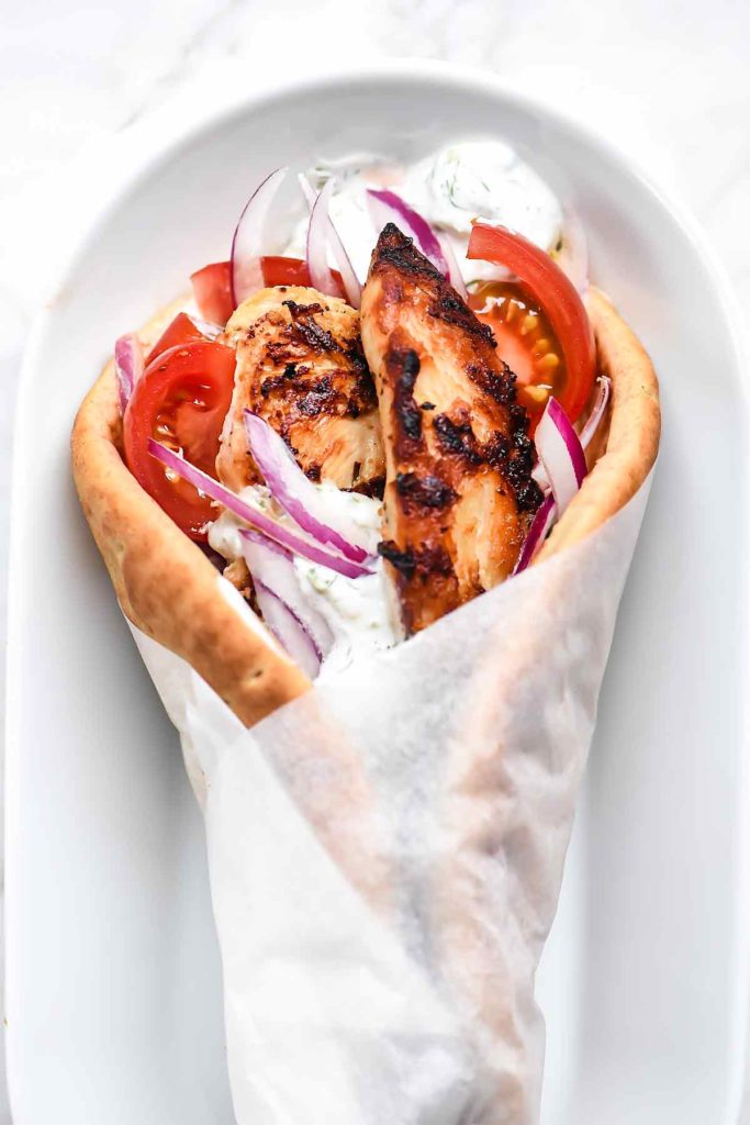 chicken gyro with cucumber dill sauce
