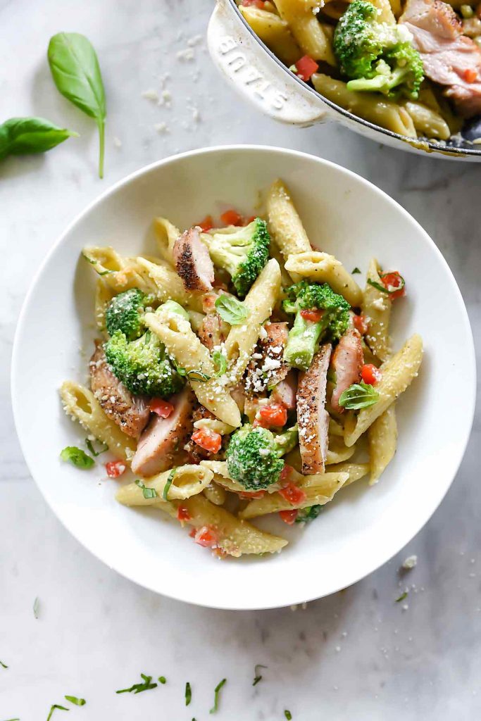 Creamy Chicken Pesto Penne with Broccoli | foodiecrush.com