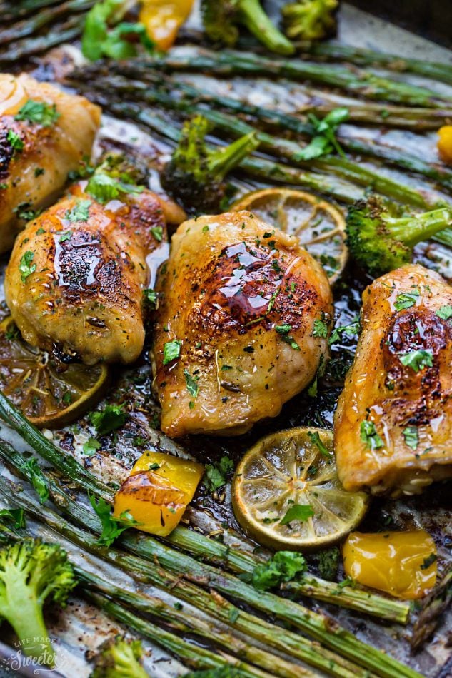 Honey Lime Chicken Sheet Pan with Asparagus and Broccoli from Life Made Sweeter on foodiecrush.com