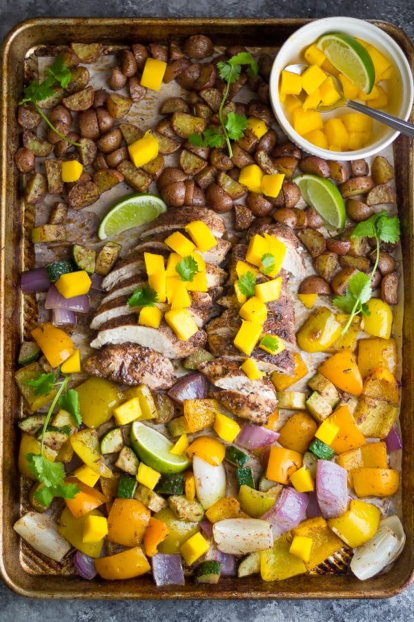 Jamaican Chicken Sheet Pan Dinner from Sweet Peas and Saffron on foodiecrush.com
