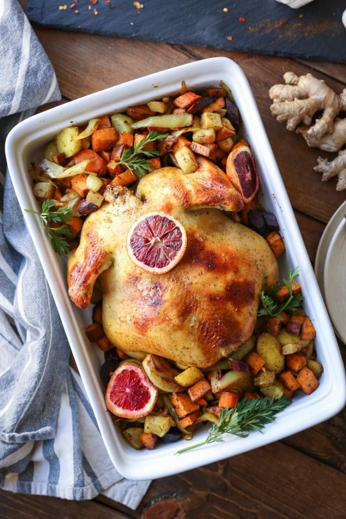 Orange Ginger Turmeric Whole Roast Chicken from The Roasted Root | foodiecrush.com 