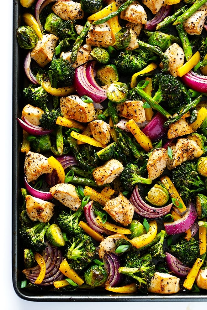 Sheet Pan Chicken and Veggie Stir Fry from Gimme Some Oven on foodiecrush.com