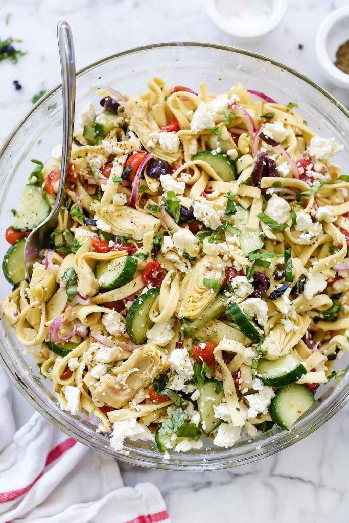 Pasta Salad with Artichoke Hearts and Cucumbers | foodiecrush.com