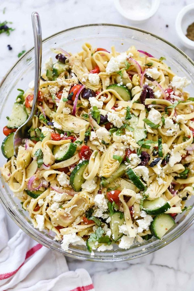 Pasta Salad with Artichoke Hearts and Cucumbers | foodiecrush.com 