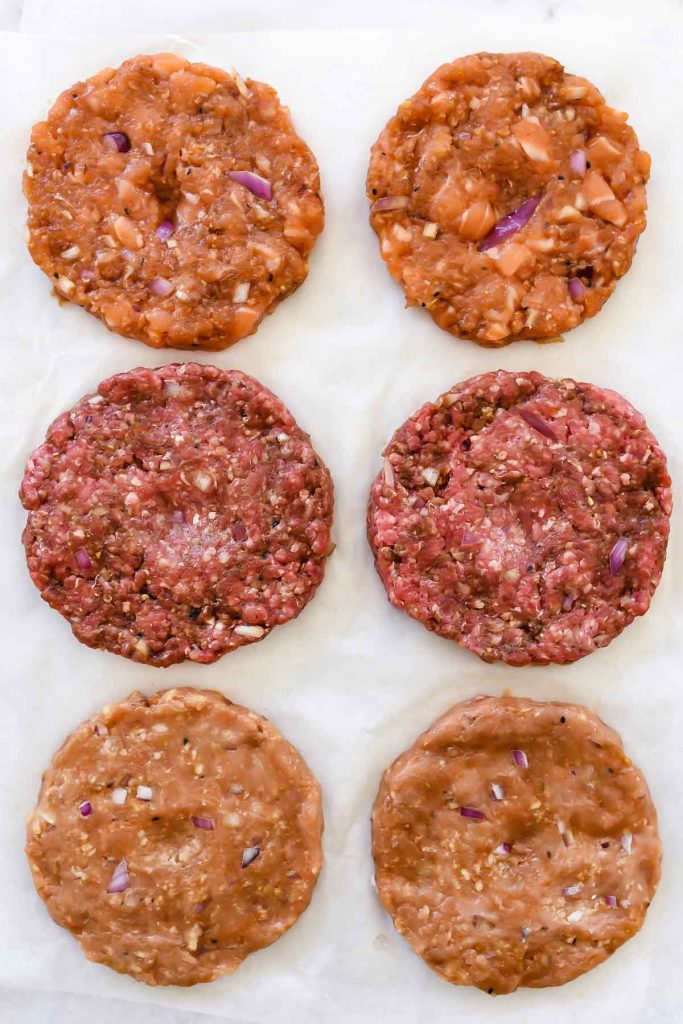 Korean BBQ Burgers in salmon, beef and chicken flavors | foodiecrush.com