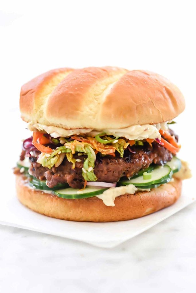 Korean BBQ Beef Burger with Kimchi Slaw | foodiecrush.com