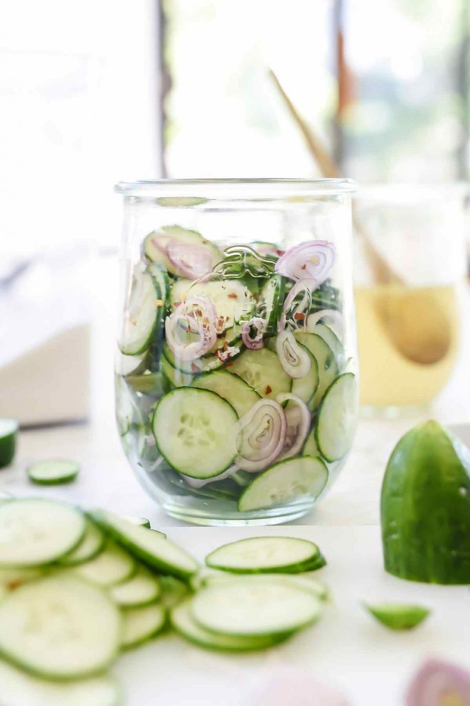 Asian pickled cucumbers in glass jar