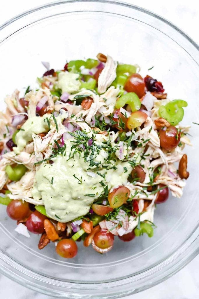 Healthy Chicken Salad Ingredients in Bowl | foodiecrush.com