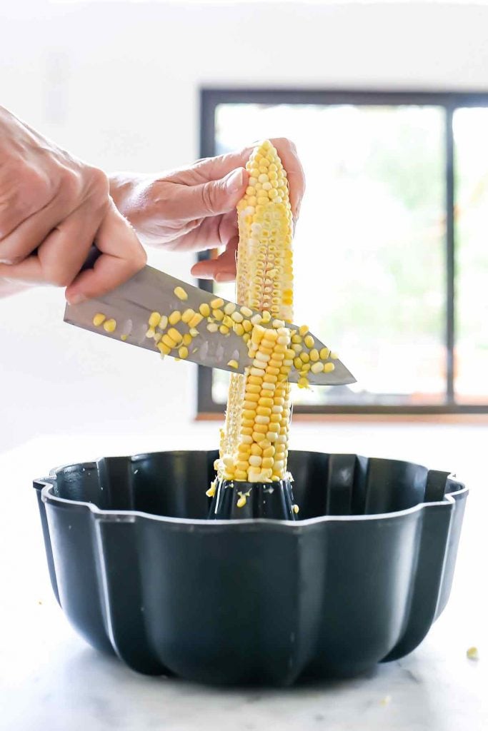 How to cut fresh corn cobs in a bundt pan | foodiecrush.com