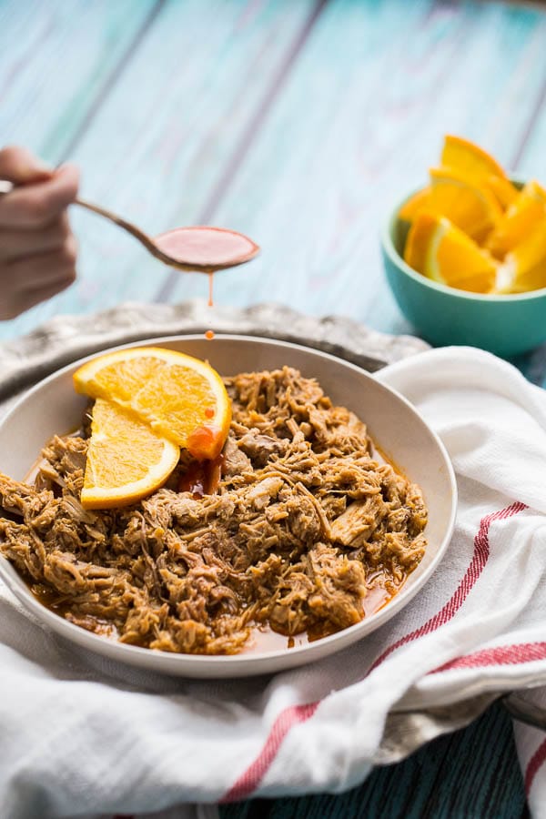 Hot and Sweet Orange Pulled Pork from Perry's Plate on foodiecrush.com